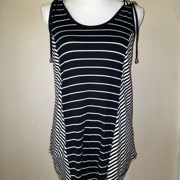 Cato Tops - Black and White Striped Sleeveless Top